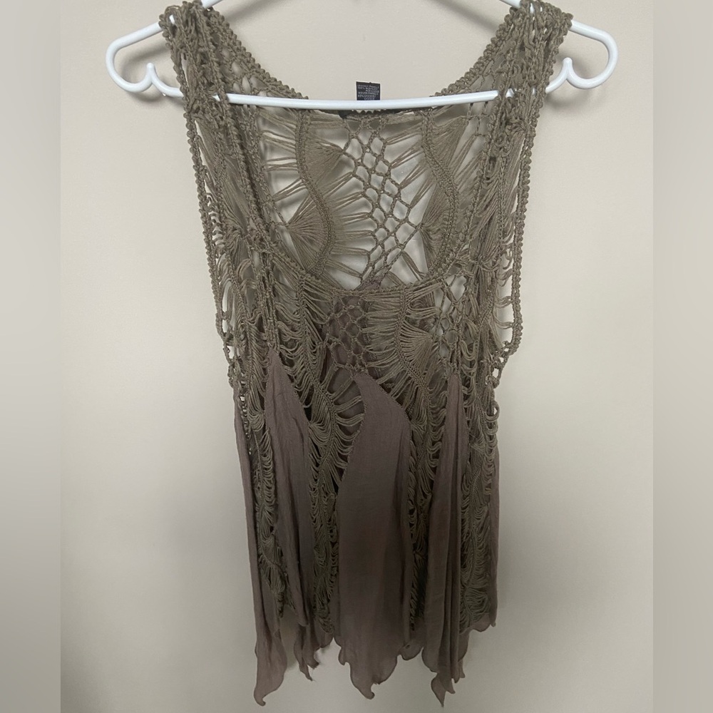 QED London beige crochet tunic size large
